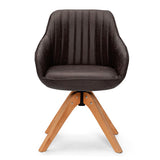 Mid-Century Swivel Accent Chair PU Leather Vanity Study Armchair-Dark Brown