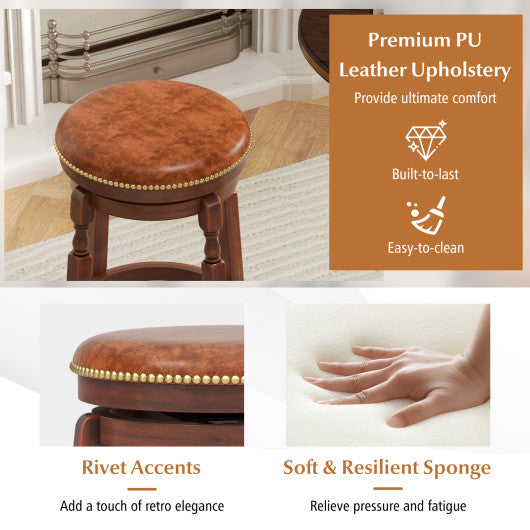 29 Inch Swivel Bar Stool Set of 2 with Upholstered Seat and Rubber Wood Frame-29 inches