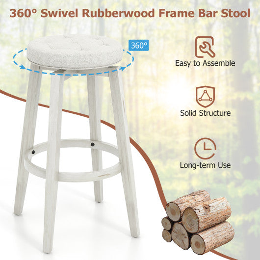 360-Degree Swivel Upholstered Rubberwood Frame Bar Stool Set of 2 with Footrest-29 inches