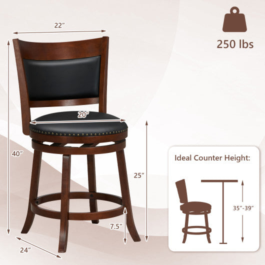 Swivel Bar Stools Set of 2 with 20 Inch Wider Cushioned Seat-Brown