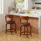 Swivel Bar Stools Set of 2 with Rubber Wood Frame and Upholstered Seat-24 Inch