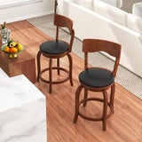 Swivel Bar Stools Set of 2 with Rubber Wood Frame and Upholstered Seat-24 Inch