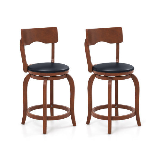 Swivel Bar Stools Set of 2 with Rubber Wood Frame and Upholstered Seat-24 Inch