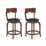 Swivel Bar Stools Set of 2 with Rubber Wood Frame and Upholstered Seat-24 Inch