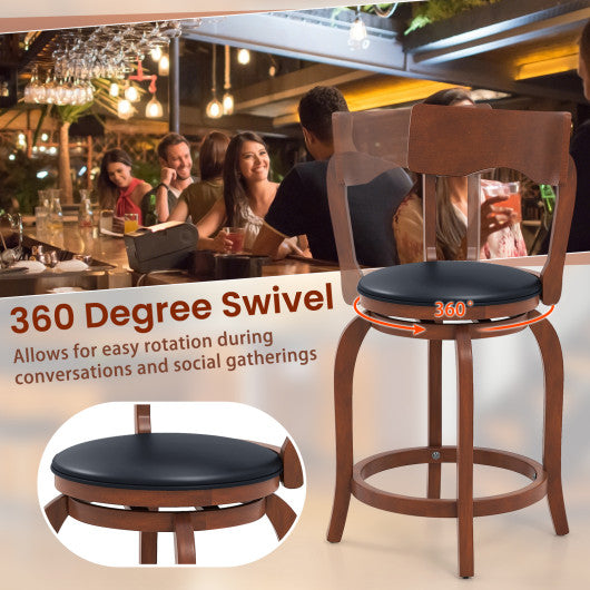 Swivel Bar Stools Set of 2 with Rubber Wood Frame and Upholstered Seat-24 Inch