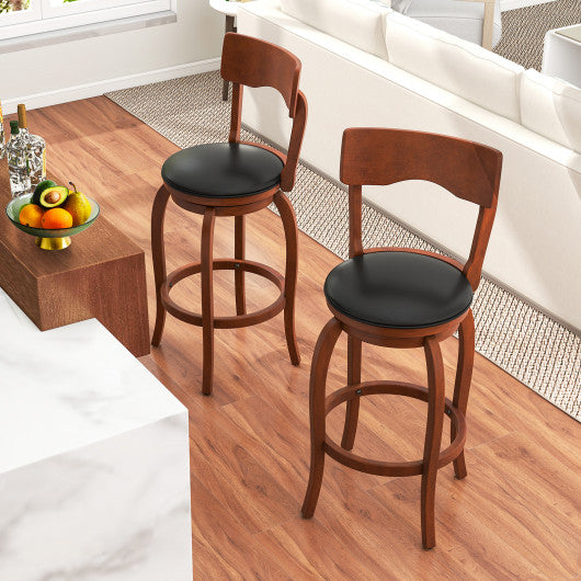 Swivel Bar Stools Set of 2 with Rubber Wood Frame and Upholstered Seat-29 Inch