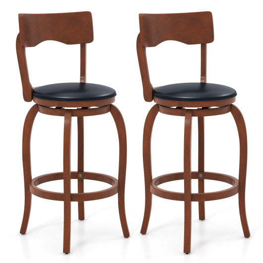Swivel Bar Stools Set of 2 with Rubber Wood Frame and Upholstered Seat-29 Inch