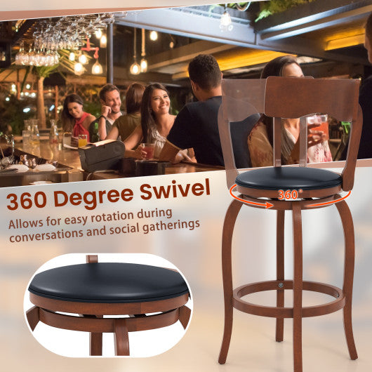 Swivel Bar Stools Set of 2 with Rubber Wood Frame and Upholstered Seat-29 Inch