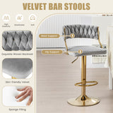 Swivel Barstool with Woven Back Set of 2 for Kitchen Island Cafe-Gray