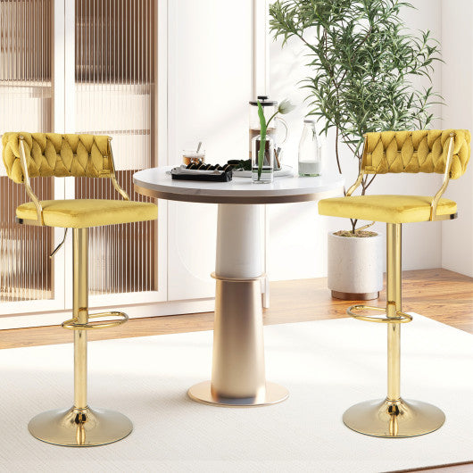 Swivel Barstool with Woven Back Set of 2 for Kitchen Island Cafe-Yellow