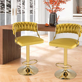 Swivel Barstool with Woven Back Set of 2 for Kitchen Island Cafe-Yellow