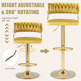 Swivel Barstool with Woven Back Set of 2 for Kitchen Island Cafe-Yellow