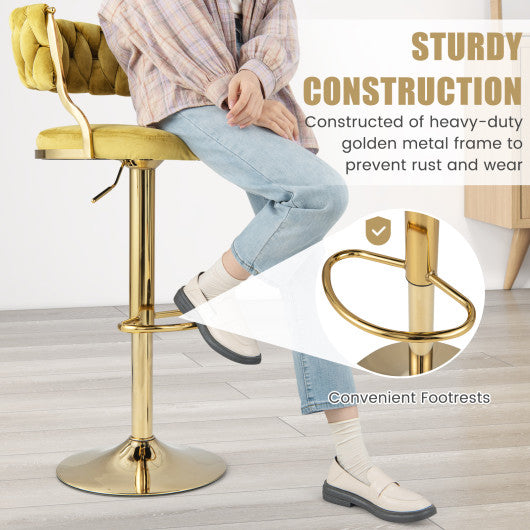 Swivel Barstool with Woven Back Set of 2 for Kitchen Island Cafe-Yellow