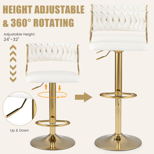 Swivel Barstool with Woven Back Set of 2 for Kitchen Island Cafe-White