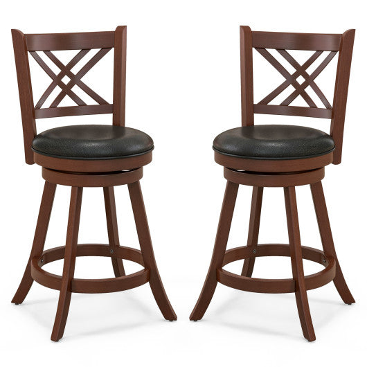 360° Swivel Upholstered Barstools Set of 2 with Back and Footrest-24 inches