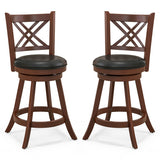 360° Swivel Upholstered Barstools Set of 2 with Back and Footrest-24 inches