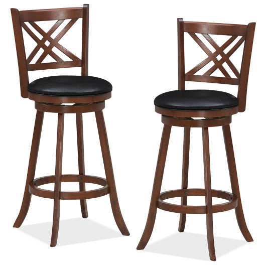 360° Swivel Upholstered Barstools Set of 2 with Back and Footrest-29 inches