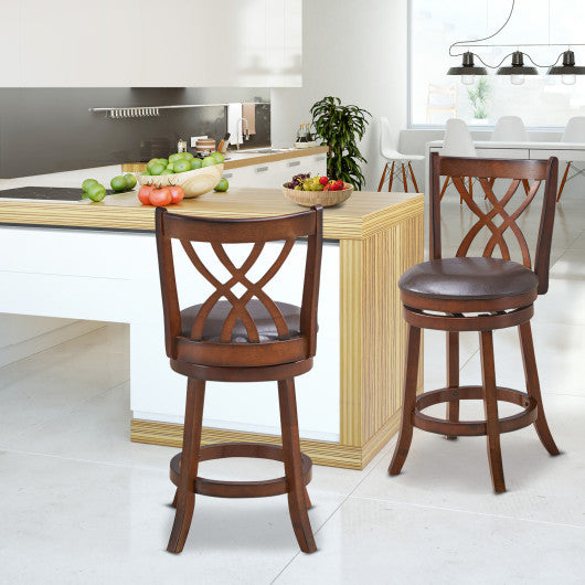 360° Swivel Counter Height Chairs with PU Leather Cushioned Seat and Footrests-26 inches
