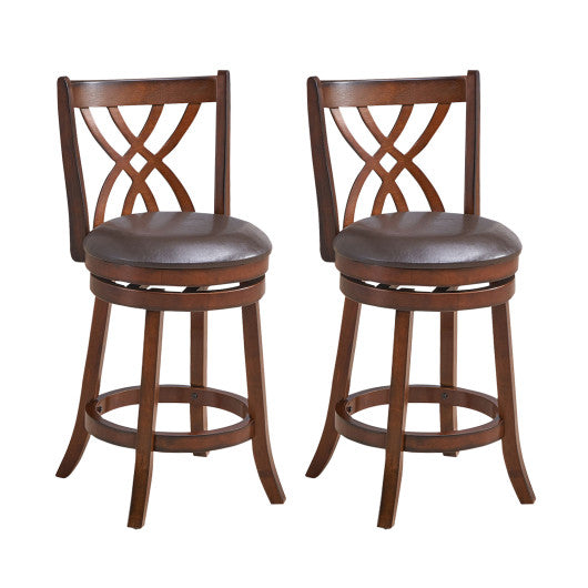 360° Swivel Counter Height Chairs with PU Leather Cushioned Seat and Footrests-26 inches