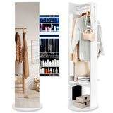 360-Degree Swivel Jewelry Cabinet Armoire with Full Length Mirror and Coat Rack-White