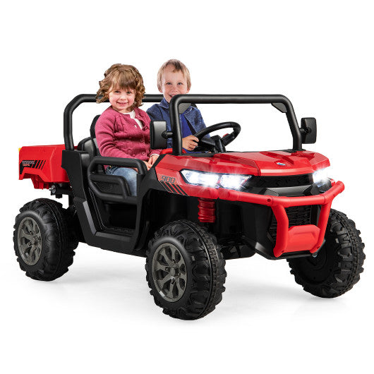 2-Seater Kids Ride On Dump Truck with Dump Bed and Shovel-Red