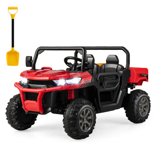 2-Seater Kids Ride On Dump Truck with Dump Bed and Shovel-Red