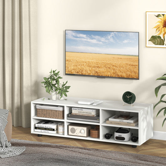 TV Stand for TV up to 55 Inch with 6 Storage Compartments-White