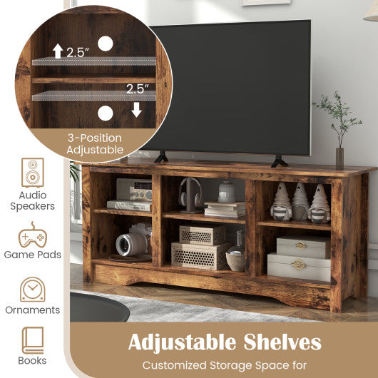 TV Stand for up to 65 Inch Flat Screen TVs with Adjustable Shelves for 18 Inch Electric Fireplace (Not Included)-Rustic Brown