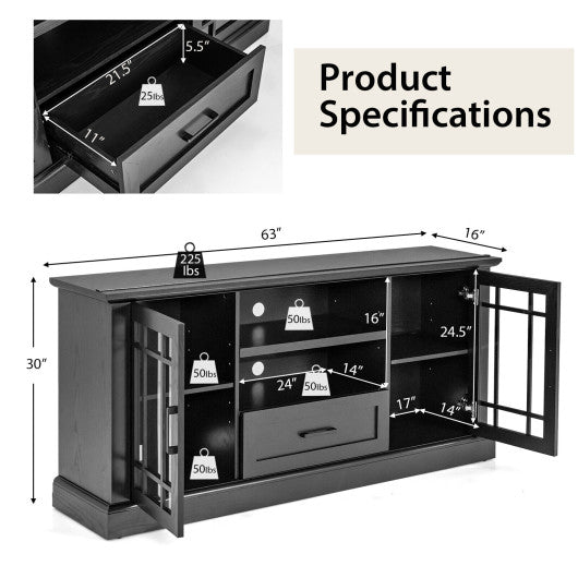TV Stand for TVs up to 70  with Glass Doors Cubbies and Drawer-Black