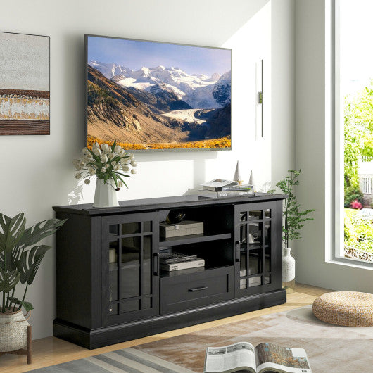 TV Stand for TVs up to 70  with Glass Doors Cubbies and Drawer-Black