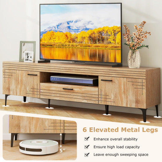TV Stand with 2 Cabinets and Storage Drawer for 65 Inches TVs-Oak