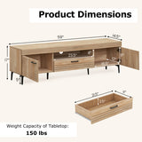 TV Stand with 2 Cabinets and Storage Drawer for 65 Inches TVs-Oak