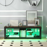 Modern TV Stand with LED Light and Adjustable Shelves for TVs up to 65 inch-Brown