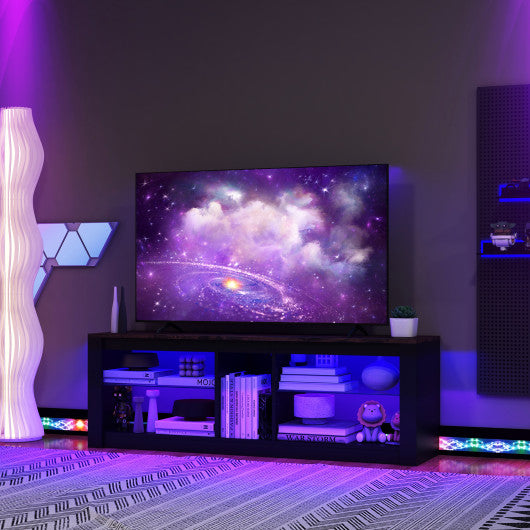 Modern TV Stand with LED Light and Adjustable Shelves for TVs up to 65 inch-Brown