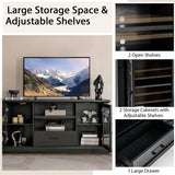TV Stand for TVs up to 70  with Glass Doors Cubbies and Drawer-Black