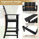 Tall Adirondack Chair Outdoor Bar Stool with Ergonomic Backrest for Backyard-Black