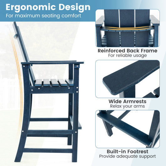 Tall Adirondack Chair Outdoor Bar Stool with Ergonomic Backrest for Backyard-Blue