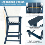 Tall Adirondack Chair Outdoor Bar Stool with Ergonomic Backrest for Backyard-Blue
