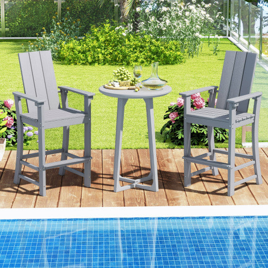 Tall Adirondack Chair Outdoor Bar Stool with Ergonomic Backrest for Backyard-Gray