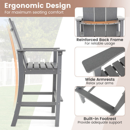 Tall Adirondack Chair Outdoor Bar Stool with Ergonomic Backrest for Backyard-Gray