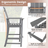 Tall Adirondack Chair Outdoor Bar Stool with Ergonomic Backrest for Backyard-Gray