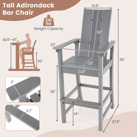 Tall Adirondack Chair Outdoor Bar Stool with Ergonomic Backrest for Backyard-Gray