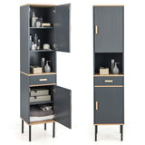 Free-Standing Bathroom Cabinet Narrow Linen with Doors and Drawer-Gray