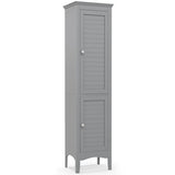 Tall Bathroom Floor Cabinet with Shutter Doors and Adjustable Shelf-Gray