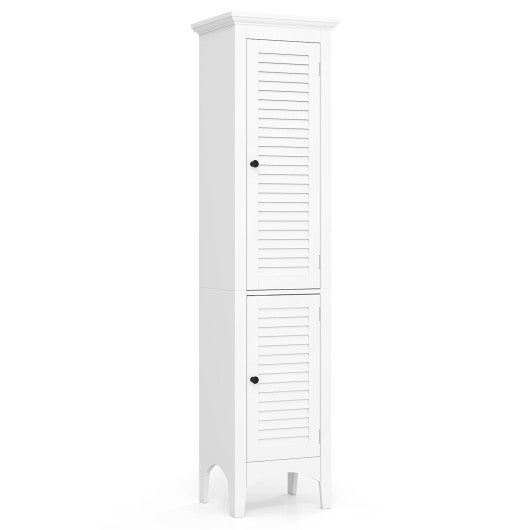 Tall Bathroom Floor Cabinet with Shutter Doors and Adjustable Shelf-White