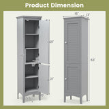 Tall Bathroom Floor Cabinet with Shutter Doors and Adjustable Shelf-Gray