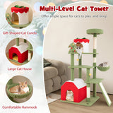 61 Inches Cute Christmas Cat Tree with Sisal Scratching Posts and 2 Condos-Green