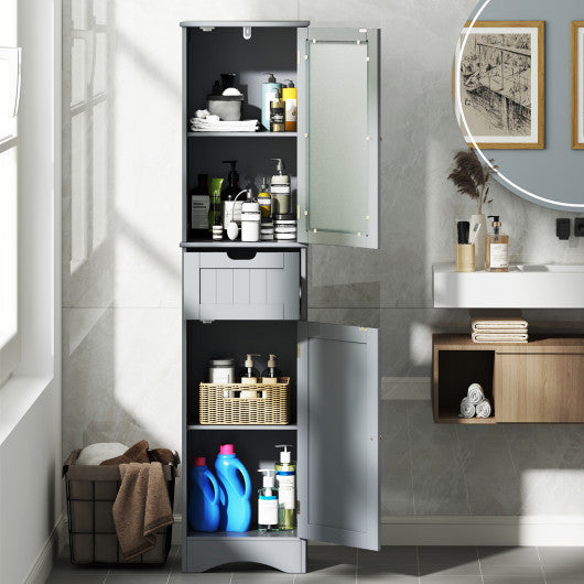 Tall Floor Storage Cabinet with 2 Doors and 1 Drawer for Bathroom-Gray
