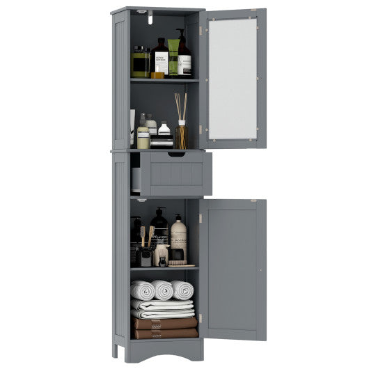 Tall Floor Storage Cabinet with 2 Doors and 1 Drawer for Bathroom-Gray