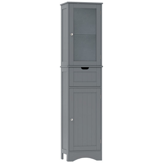 Tall Floor Storage Cabinet with 2 Doors and 1 Drawer for Bathroom-Gray